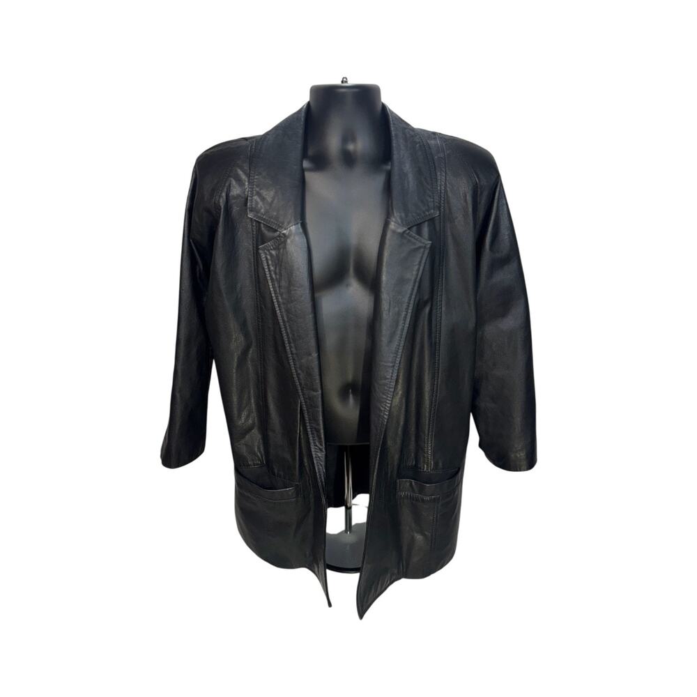 VTG Marilys Cueros Black Leather Blazer Jacket Unisex 90s Argentina Oversized L